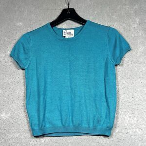 Vintage Lilly Pulitzer Shirt Small Teal Short Sleeve Top Silk Nylon Spandex